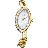 SAGA Four Seasons Women's Luxury Cuff Bangle Watch, Shaped Mineral Case, 316L Stainless Steel Bracelet with Danube Crystals, Swiss Ronda Quartz Movement, 30M Water Resistant