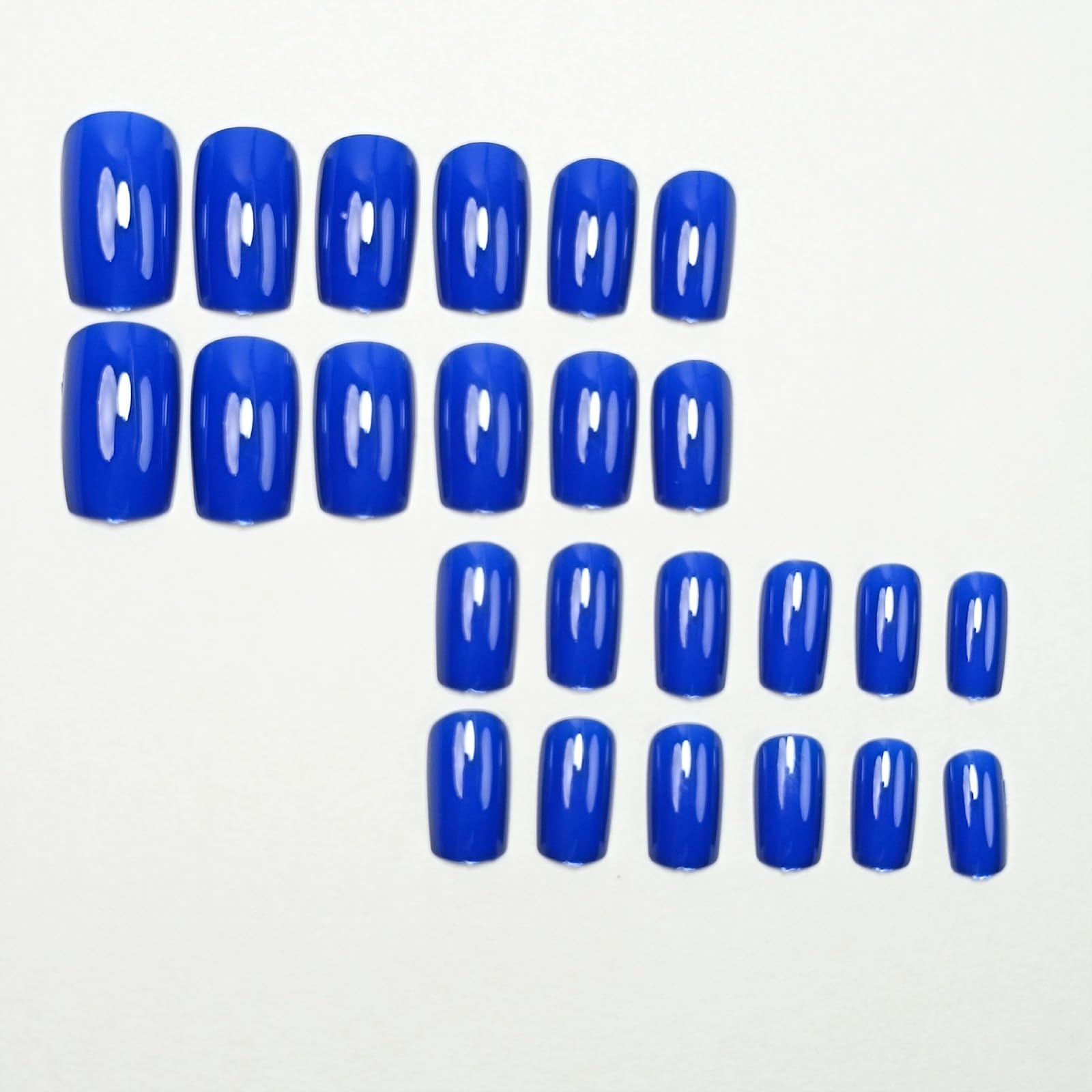 Royal Blue Press on Nails Short Square Fake Nails Glossy Chrome Glue on Nails Solid Dark Blue Color Acrylic Nails Press on Reusable Artificial False Nails Set for Women Girls 24Pcs - Image 4