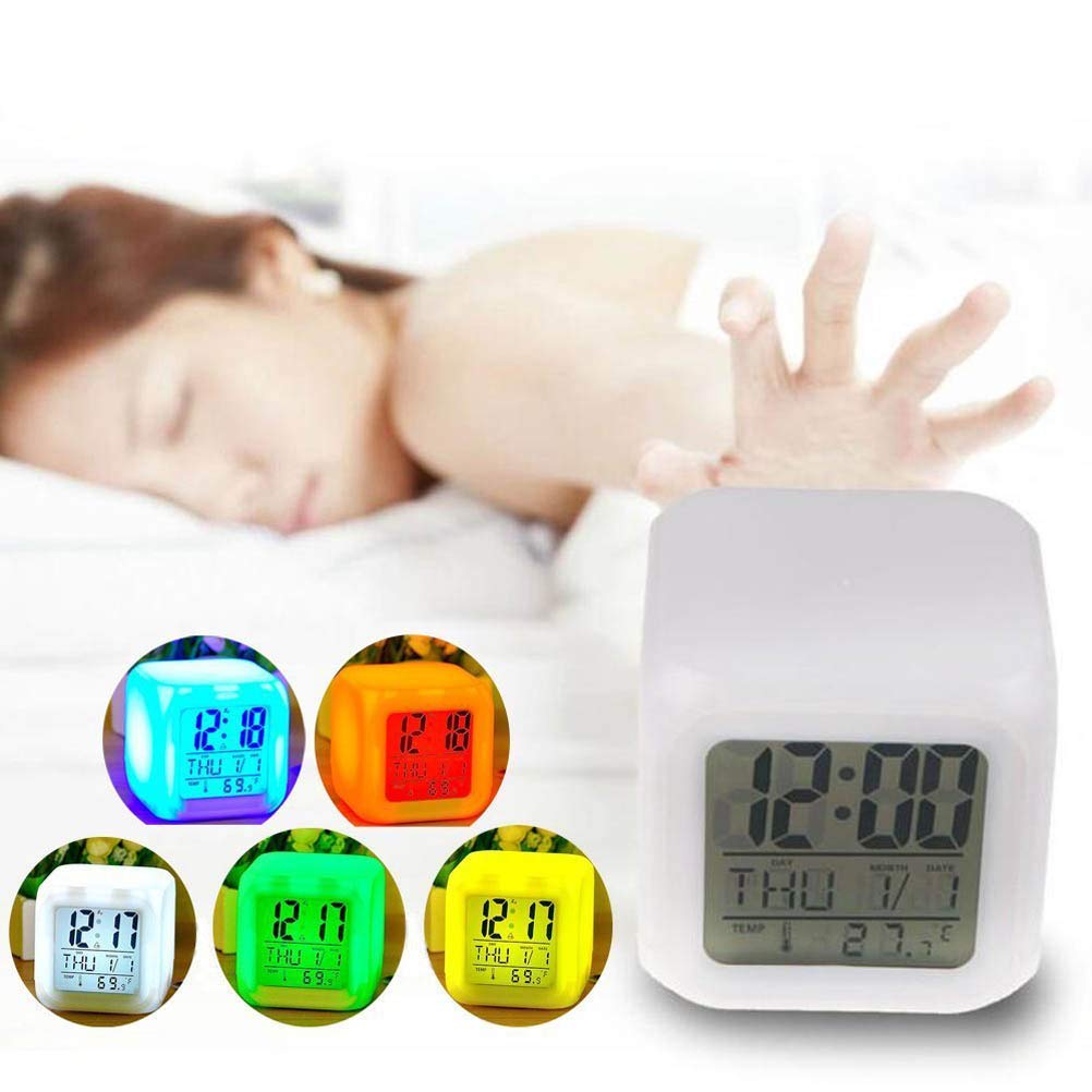 GOODS+GADGETS Glowing LED alarm clock with calendar, time & temperature display; Cube alarm clock with display