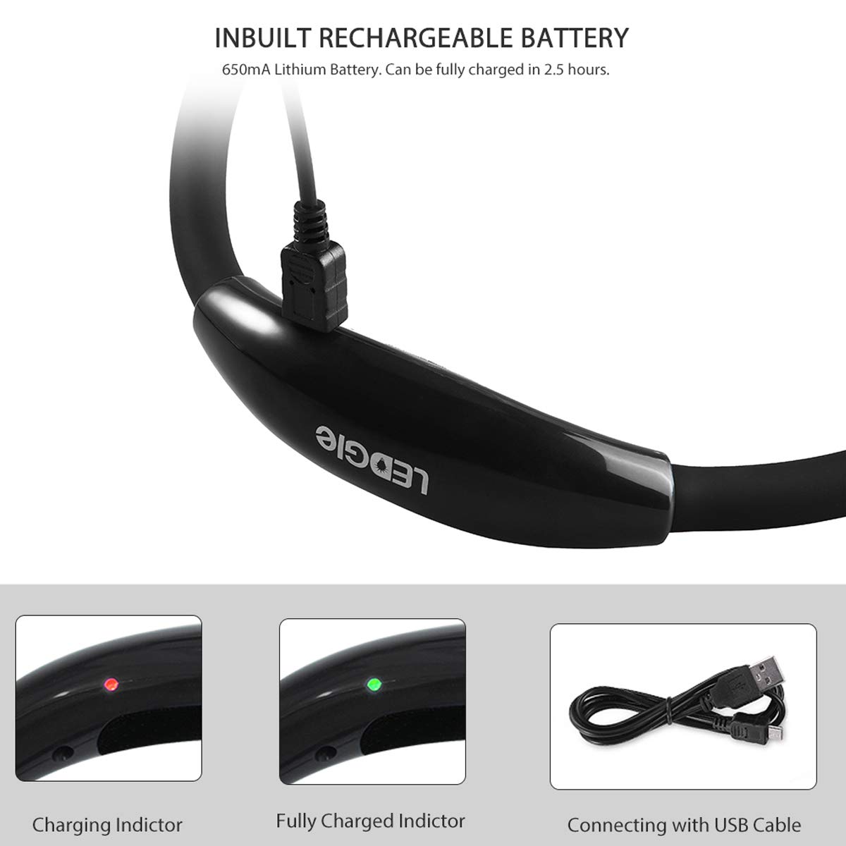 LEDGLE Hands Free Hug Light Neck Book Light Rechargeable LED Night Light Reading Lamp, 4 LED Beads, 3 Adjustable Brightness, USB Cable Included for Reading in Bed or Reading in Car，Black