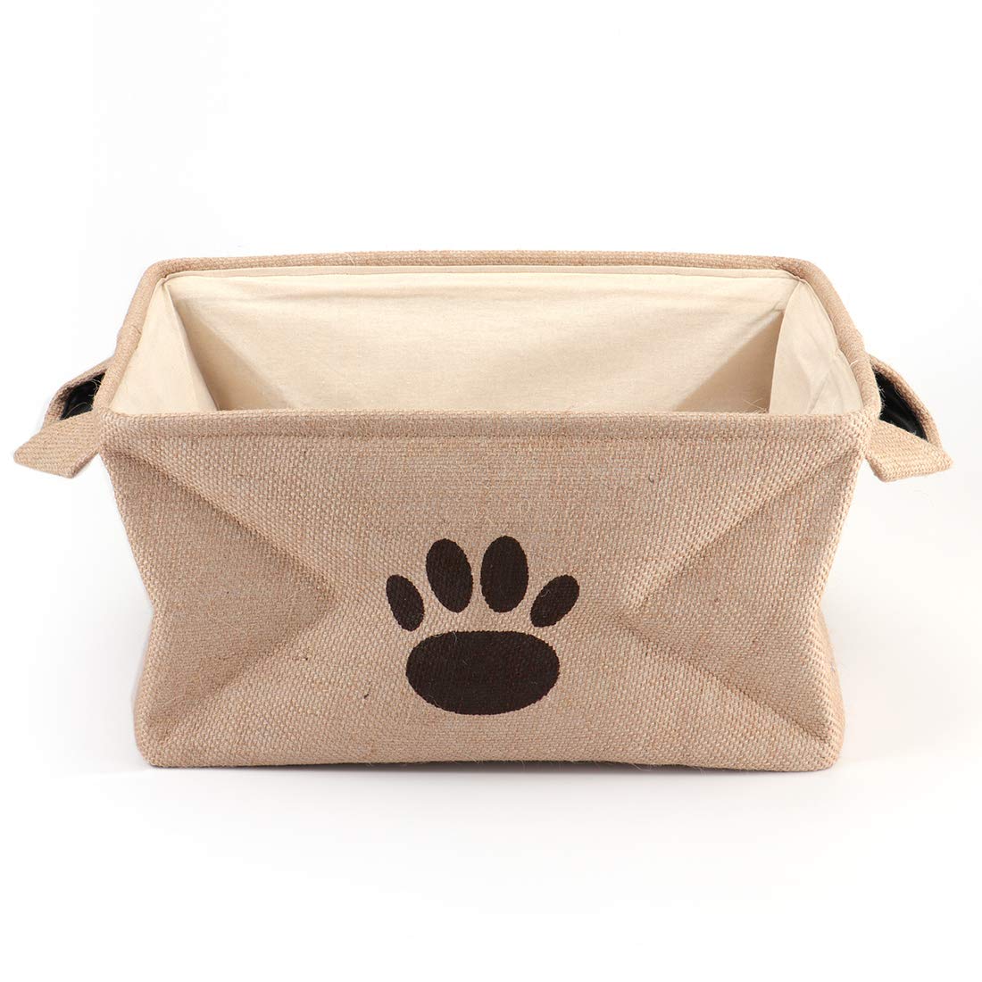 Tosnail Collapsible Jute Storage Bin Nursery Baskets with Leather