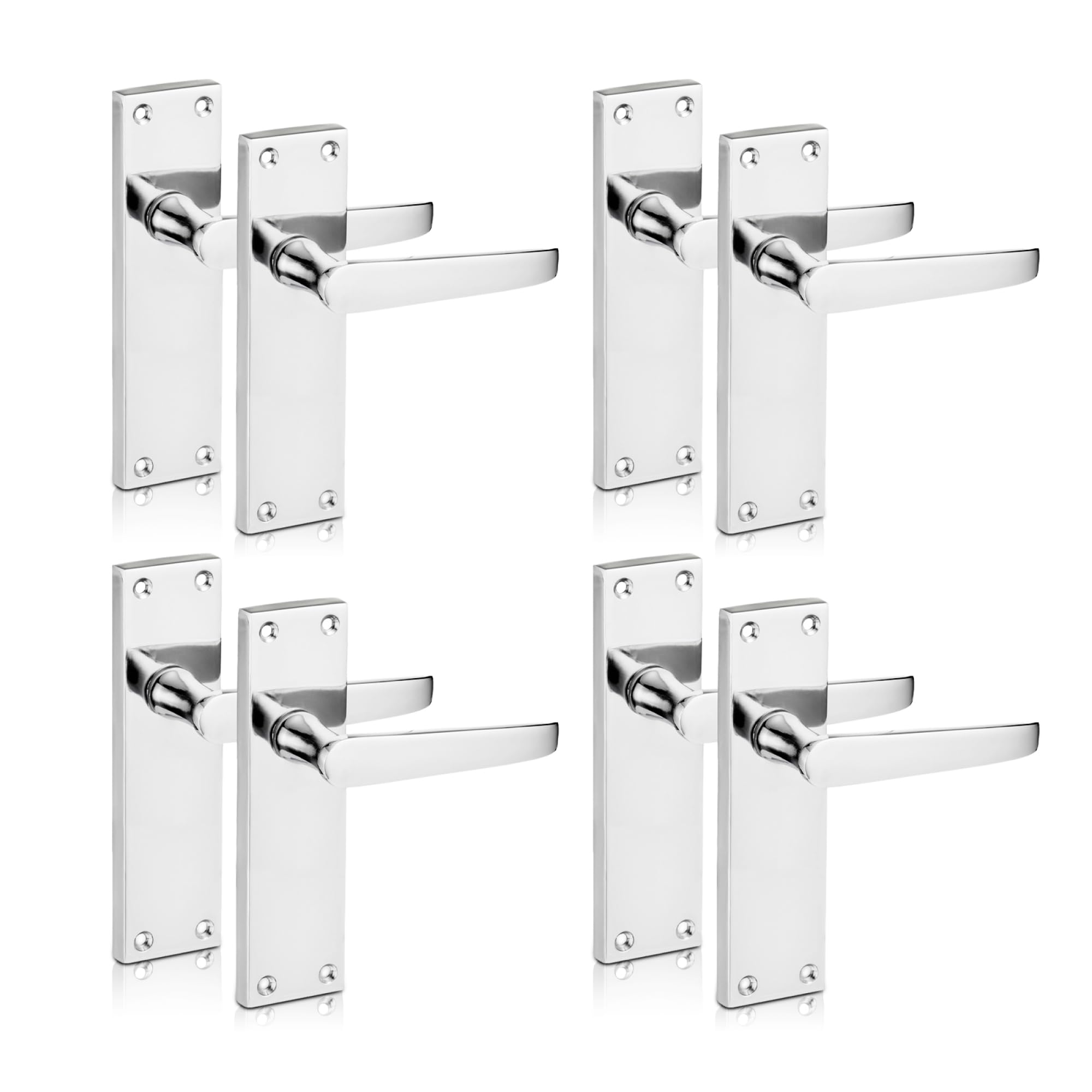 XFORT Polished Chrome Lever Latch Door Handle - Victorian Flat Door Handle Sets - Ideal for Internal Door Handles, 4 Pairs
