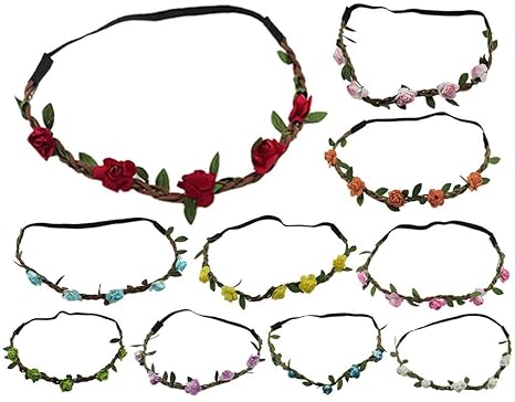 BONAMART 10 x Festival Hippie Geflochten Haarband Blumen Blätter Stirnband für Damen Mädchen