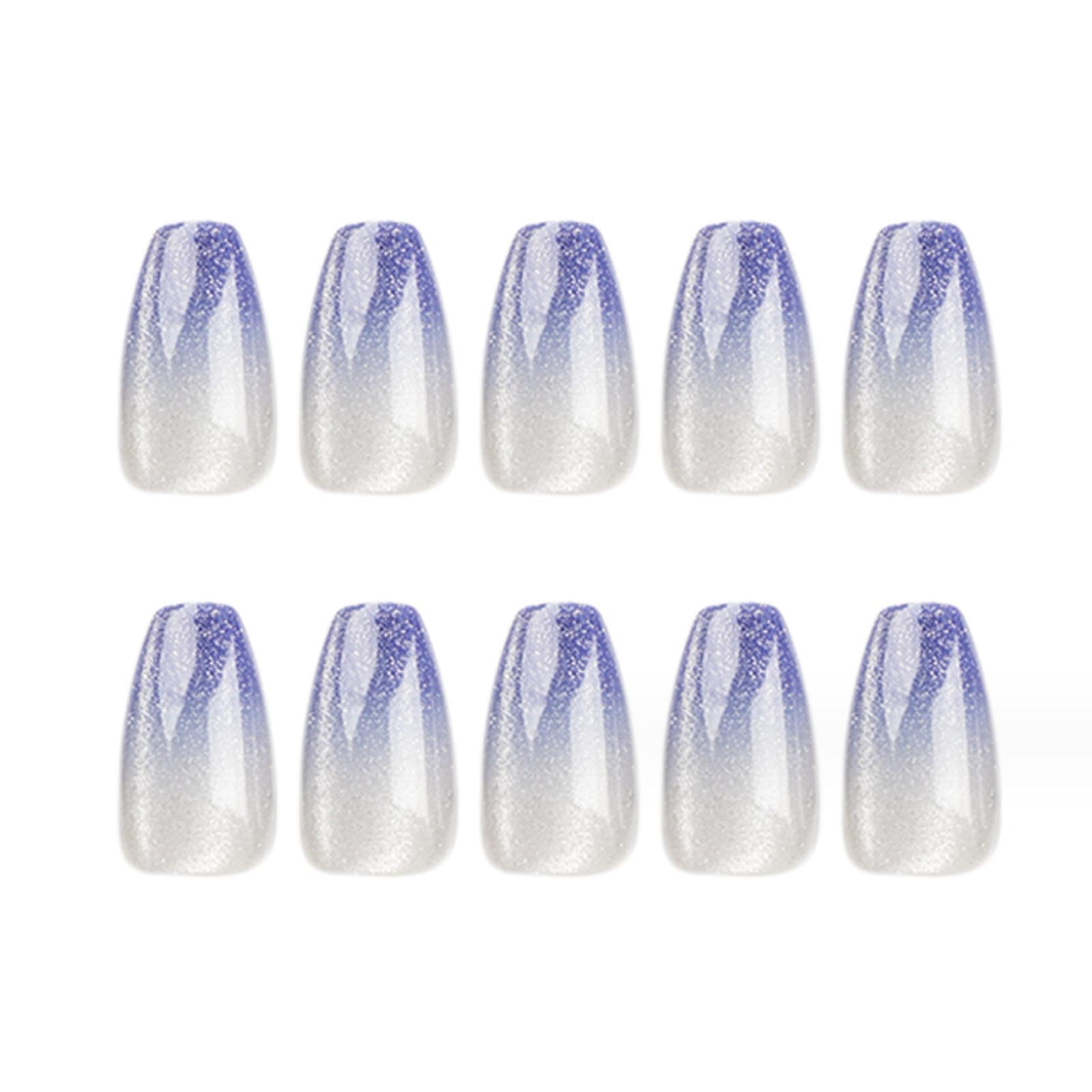 Hkanlre Bling Coffin Press on Nails Fake Nails Tips Full Cover Medium False Gradient Nails for Women and Girls 24PCS (Blue gradient bling) - Image 3