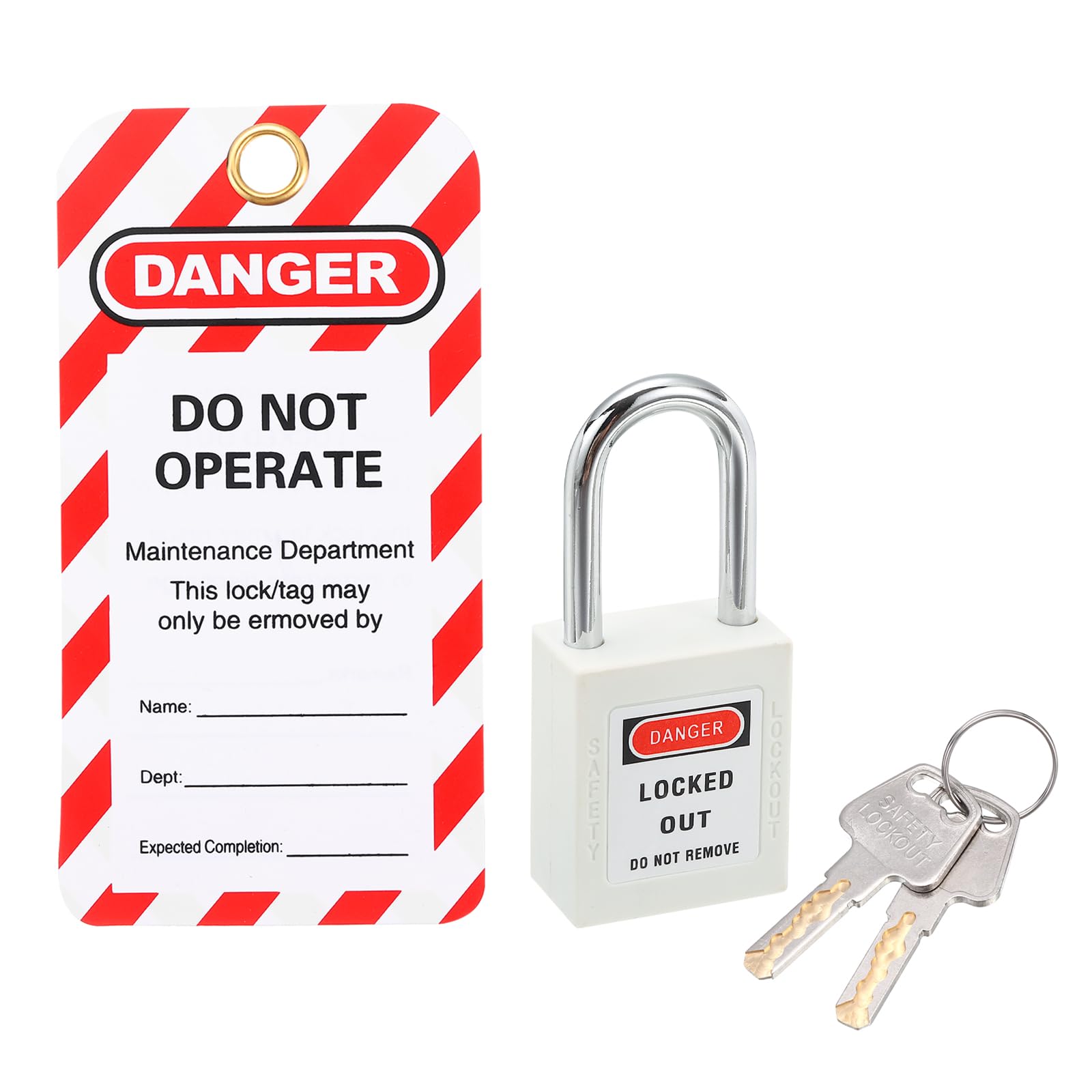 PATIKIL Lockout Tagout Locks with Key, Loto Locks Safety Padlock Lockout Locks Keyed Different with Lockout Tag for Valves Stations and Devices Style 1, White