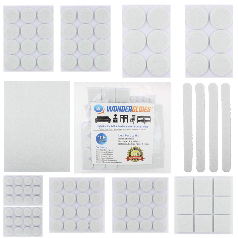 106pcs Assorted Self Adhesive White Felt Pads Sticky Floor Protectors for Furniture Chair Table Feet by Lifeswonderful®