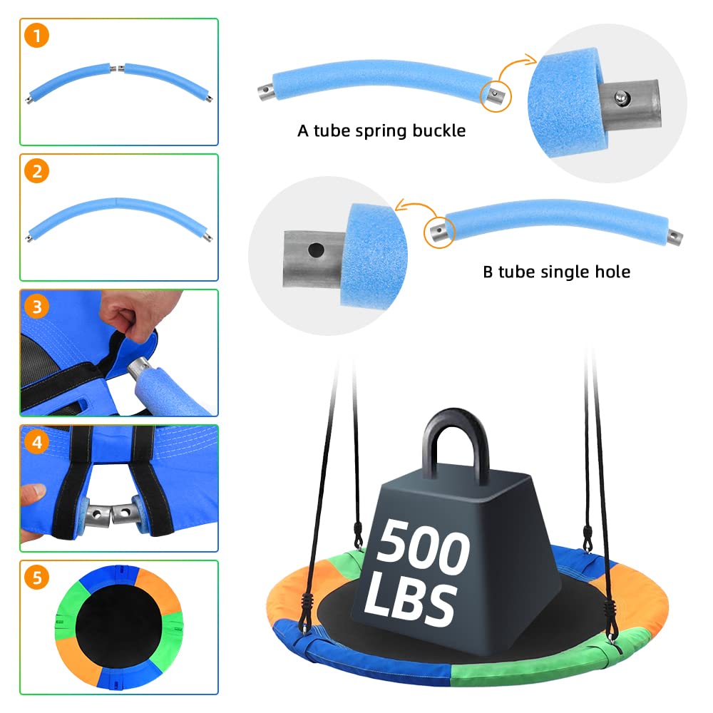 Saucer Tree Swing Seat for Kids 40 Inch Outdoor Round Tree Swing for Children Heavy Duty Safe Durable Easy Install for Backyard Multicolor