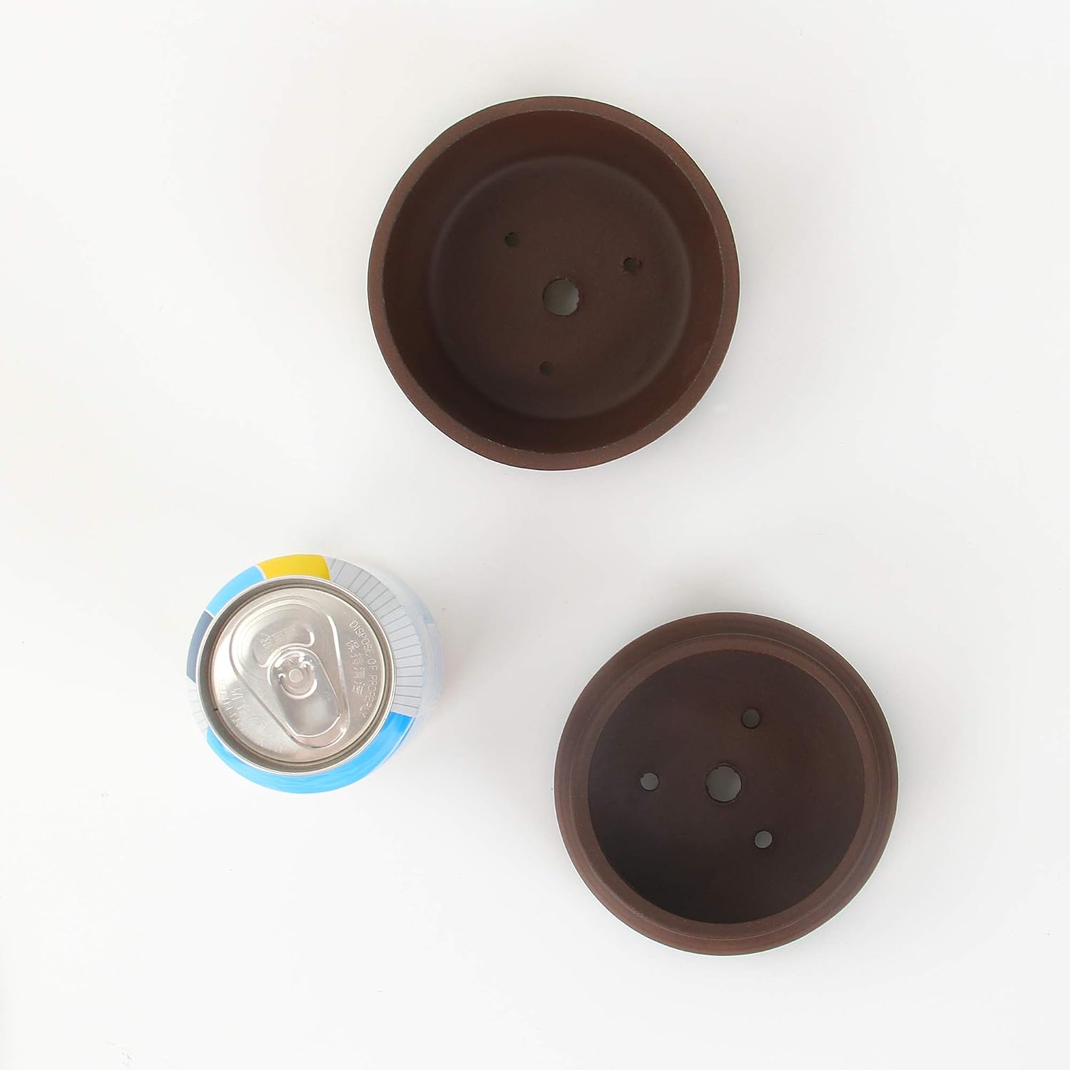 happy bonsai 2 pc 3.9" + 4.1" Unglazed Round Ceramic Succulent Planter Pot Set, Brown, 3.9+4.1 Inch - Image 5