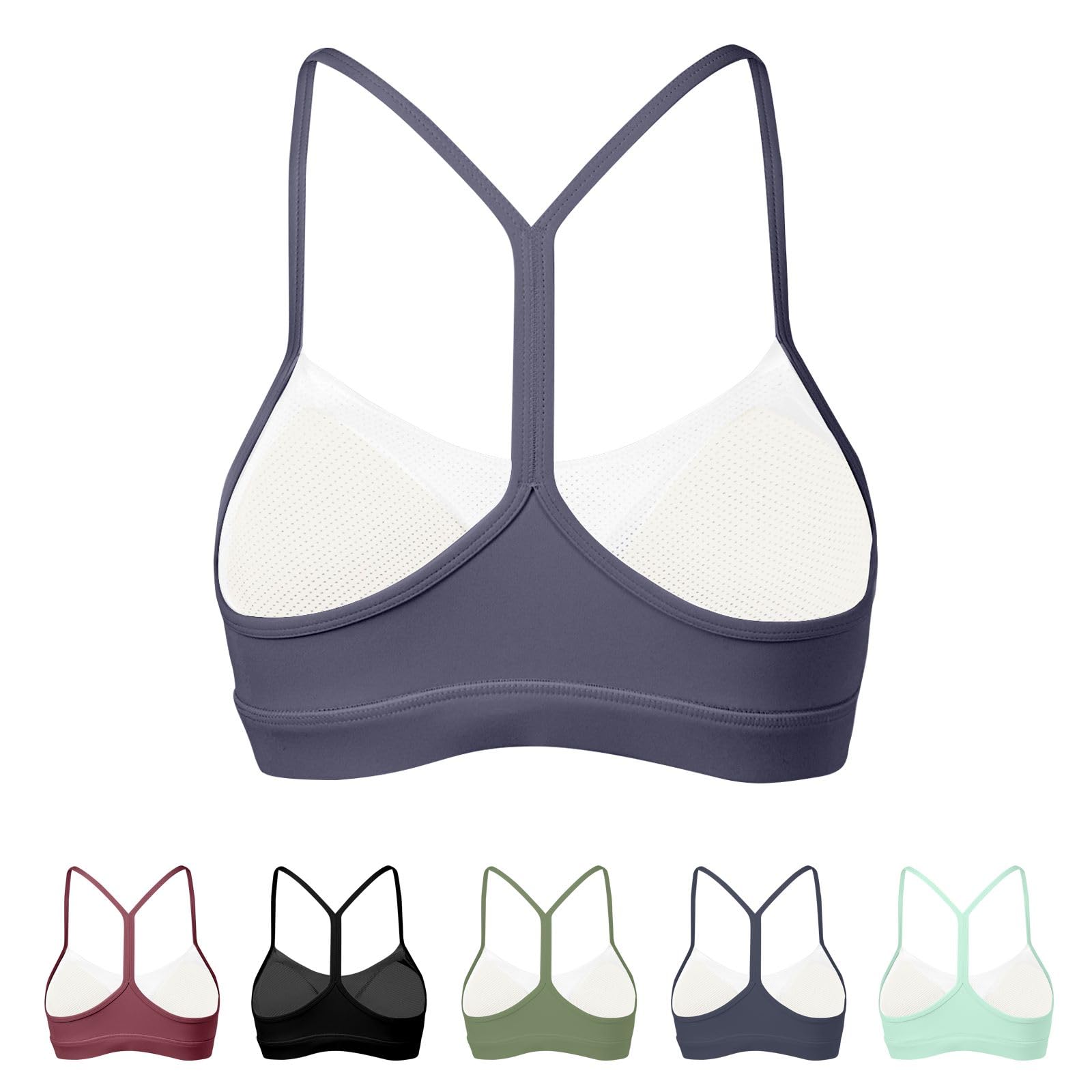 Photo 1 of Comper Y Back Sports Bra for Women Low Impact Racerback Workout Bras Sexy Thin Straps Yoga Sport Bras with Removable Pads(Gray-S), Small