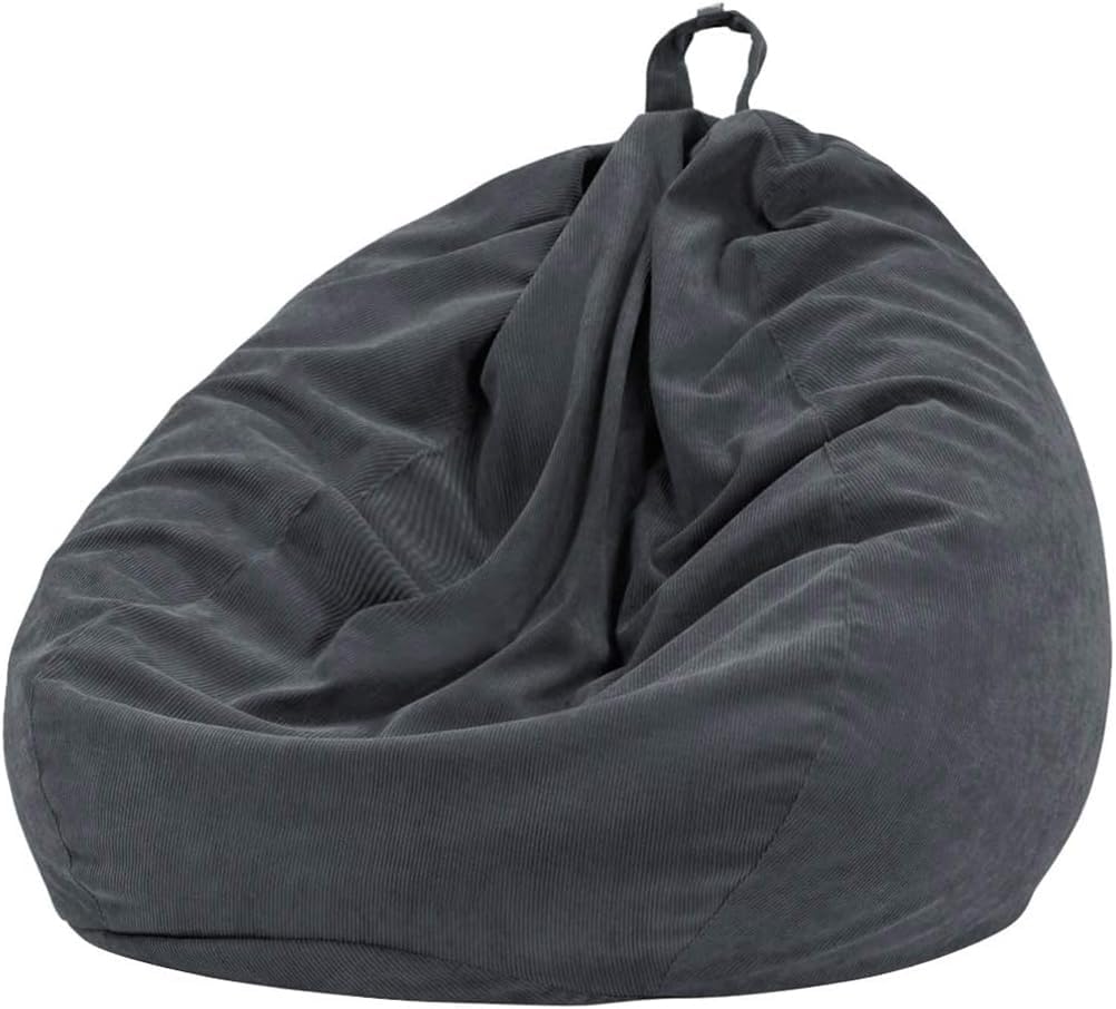 Nobildonna Bean Bag Chair Cover (No Filler) for Kids and Adults. Extra Large 300L Bean Bag Stuffed Animal Storage Washable Soft Premium Corduroy Stuffed Plush Toys Bean Bag Cover (Black Gray)