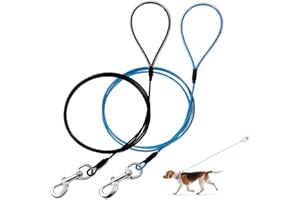 Mi Metty Chew Proof Dog Leash,6FT Metal Cable Lead,Heavy Duty Leash Made of Coated Wire Rope,Chew Resistant,Great for Large Dogs and Teething Puppies (Black+Blue, 6ft)
