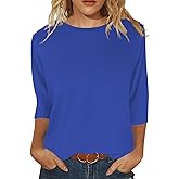 JomeDesign Womens Tops 3/4 Sleeve Shirts Round Neck Loose Casual Blouses Solid Color Tshirts