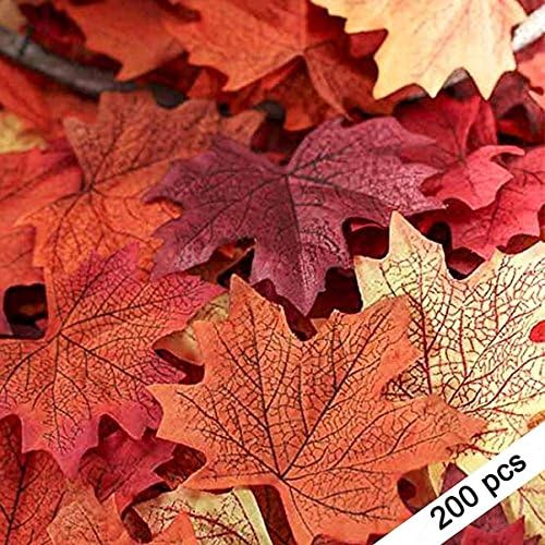 200 Artificial Fall Maple Leaves in a Mixture of Autumn Colors - Great Autumn Table Scatters for Fall Weddings &amp; Autumn Parties (Assorted Colors)