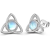 YFN Celtic Knot Earrings 925 Sterling Silver Moonstone Stud Hypoallergenic Trinity Earrings Jewelry Gift for Women