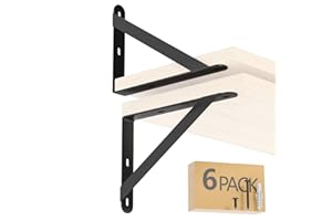 COCOYA 6.7x4.7" Shelf Brackets 6-Pack, Shelf Support Shelf Holder Steel Wall Mount Heavy Duty Small L Shape Triangle 90 Degree Metal Black with Screws Anchors Soporte de Estante