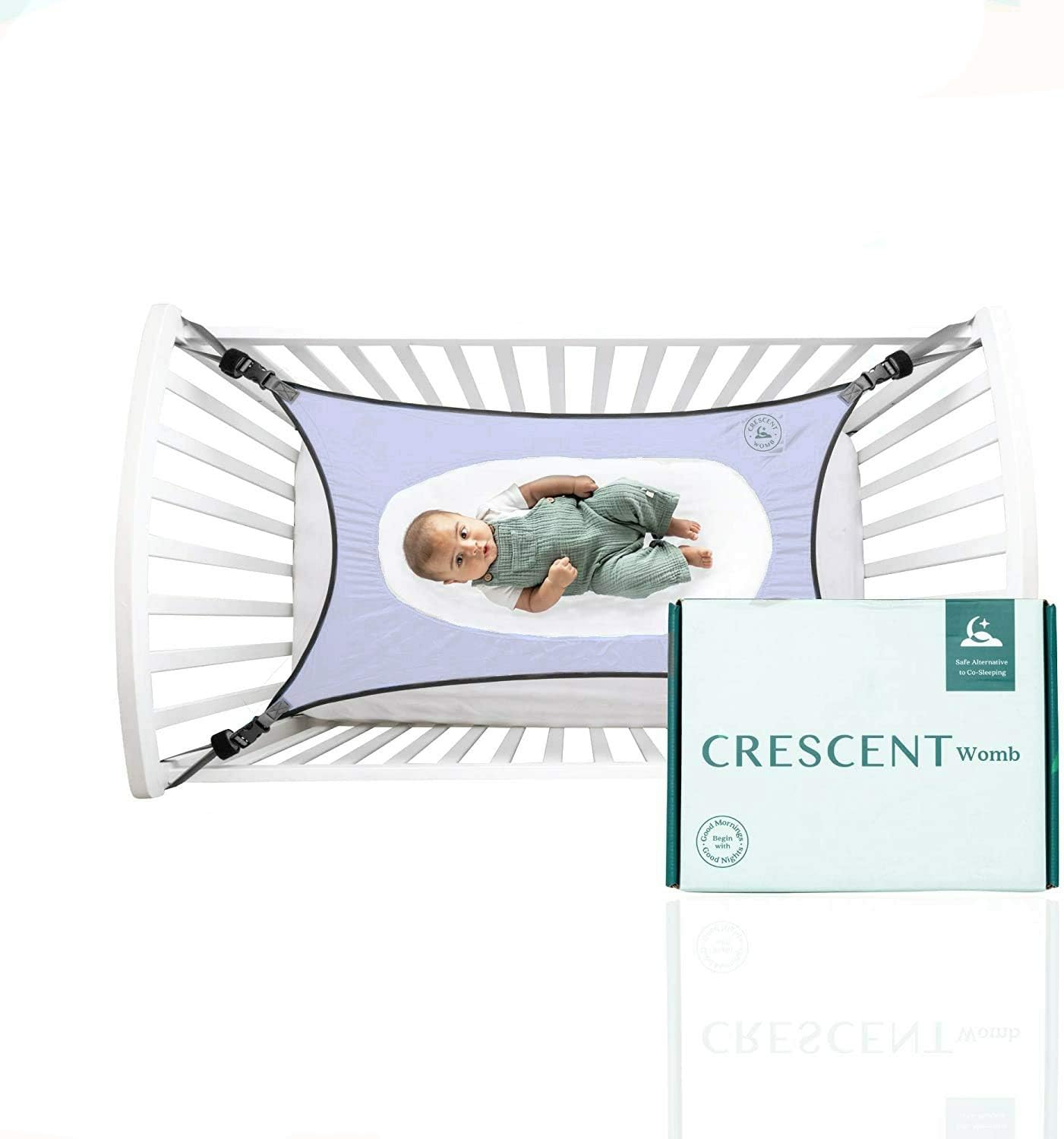 New Crescent Womb | Infant Safety Bed | Portable and Safe Bassinet Attachment | Breathable and Strong Mesh Material | Baby Crib and Cradle Alternative (Lila Blue)