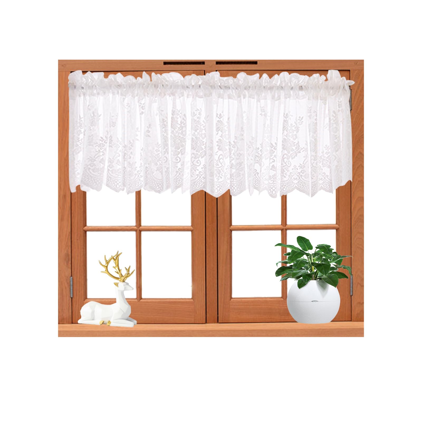 Lace Curtains for Windows Short - White Tier and Valance With Rod Pocket for Kitchen or Bathroom, Home Decor, Festival Gift (1 Piece, 130 x 41 cm)