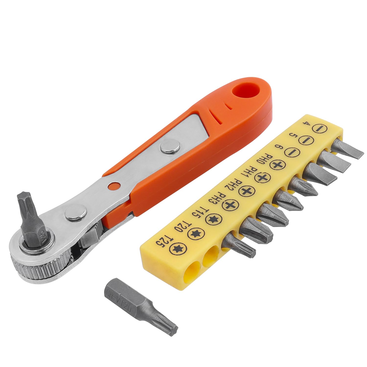 Bestgle Mini Ratchet Wrench with 10Pcs Screwdriver Bits Set, Right Angle High Torque Offset Reversible Ratcheting Screwdriver with 1/4 Inch Drive for Tight Spaces
