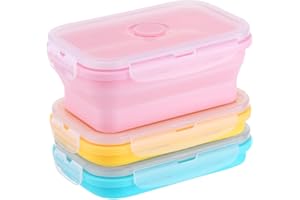 Zourglow 3Pcs Collapsible Camping Bowl 550ML, Silicone Lunch Flat Box with Lid, Portable Food Storage Containers for Camping 