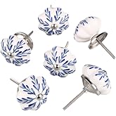 uxcell 6 Pieces Vintage Shabby Knobs White and Blue Floral Hand Painted Ceramic Pumpkin Cupboard Wardrobe Cabinet Drawer Door Handles Pulls Knob, Pachira Macrocarpa