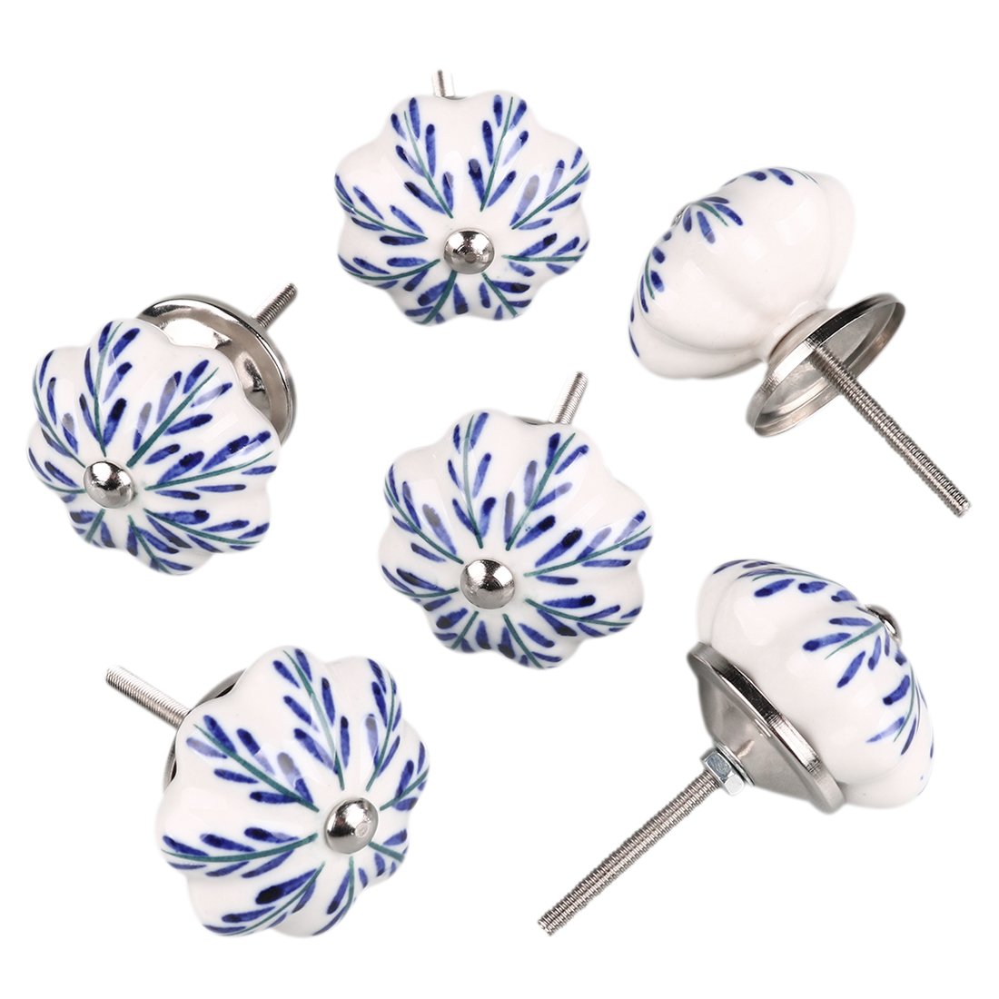 Sourcingmap 6 Pieces Vintage Shabby Knobs White and Blue Floral Hand Painted Ceramic Pumpkin Cupboard Wardrobe Cabinet Drawer Door Handles Pulls Knob, Pachira Macrocarpa