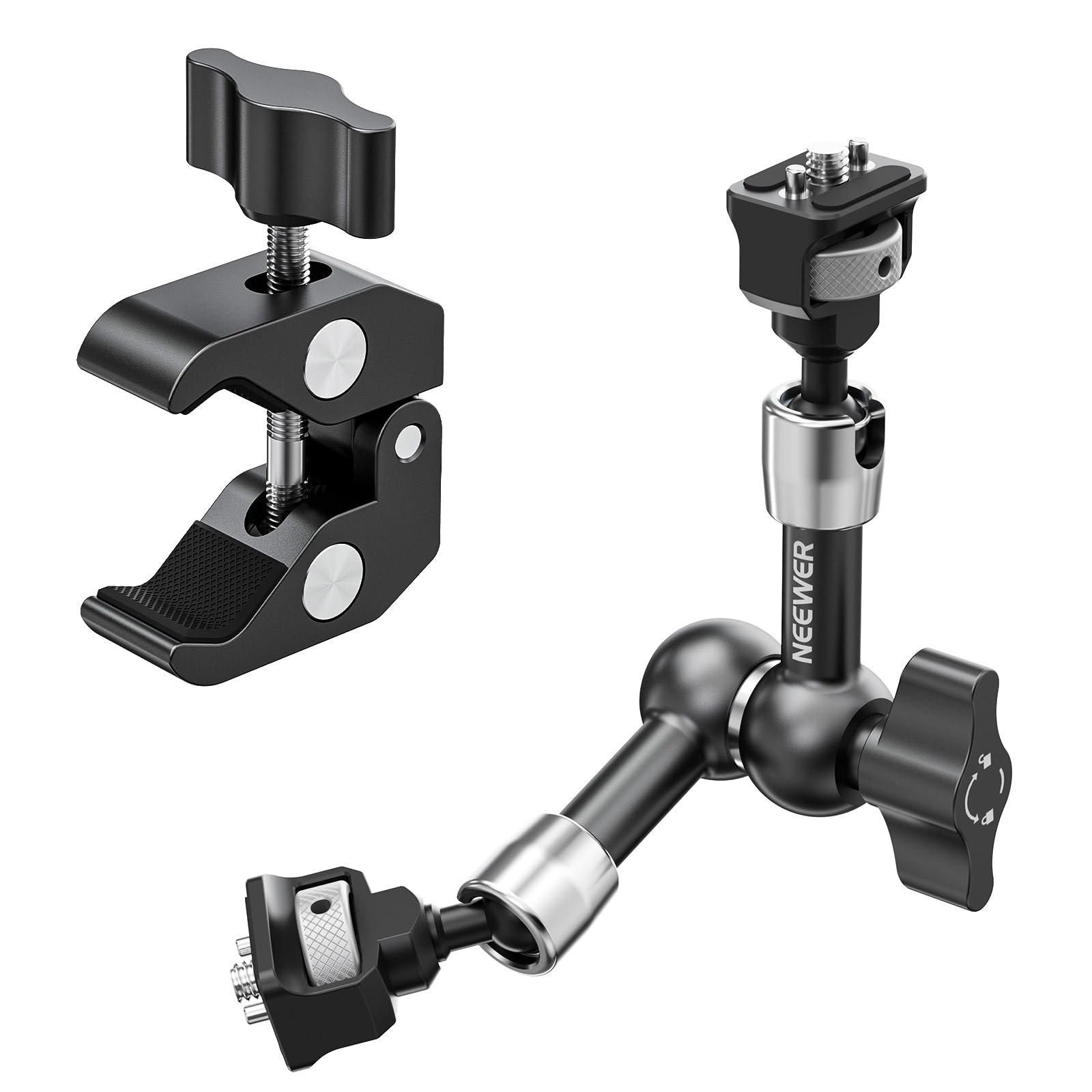 NEEWER 7" Articulating Magic Arm Clamp Mount with Super Clamp, Camera Monitor Mount with 1/4" 3/8" ARRI Locating Pins & Holes for DSLR Action Camera Video Light Compatible with SmallRig Cage, ST07C