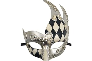Coolwife Men's Masquerade Mask Vintage Venetian Checkered Musical Party Mardi Gras Mask