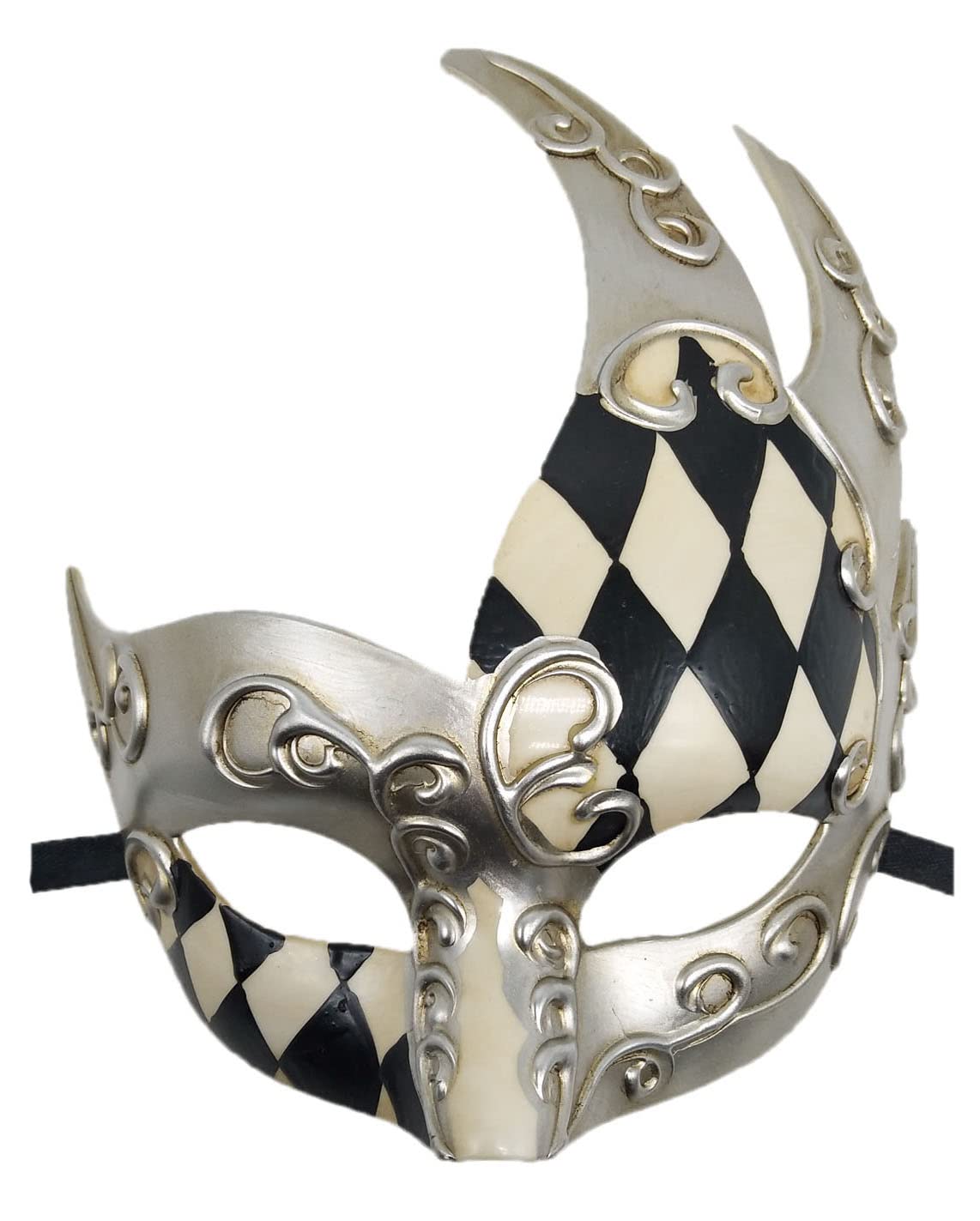 Coolwife Men's Masquerade Mask Vintage Venetian Checkered Musical Party Mardi Gras Mask (White/Black/Silver) — image 1