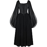 Scarlet Darkness Renaissance Costume Women Pirate Dresses Split Bell Sleeve Medieval Ren Faire Dress with Pockets