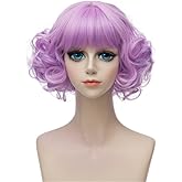 KiyaCos Rainbow Purple Short Curly Wavy Layered Harajuku Cosplay Wigs Costume Dress up Hair