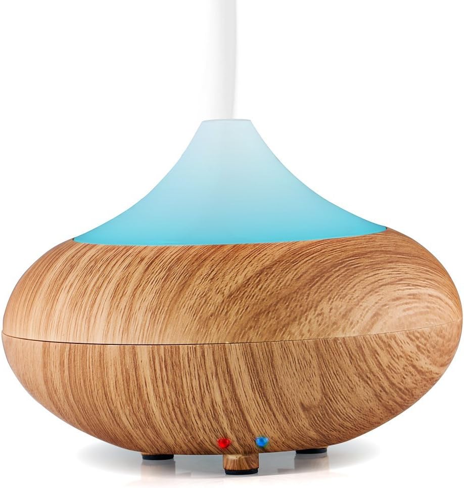 160ml Aroma Essential Oil Diffuser Wood Grain Ultrasonic Cool Mist Humidifier with 7 Color Changing LED Lights Adjustable Mist Mode, Waterless Auto Shut-Off for Spa Home Office(AD-402)