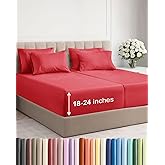 Extra Deep Split King Sheet Set - 7 Piece Breathable and Cooling Sheets - Hotel Luxury Bedding for Women, Men, Kids & Teens - Easy Secure Fit - Soft, Wrinkle Free and Comfy - Extra Deep Pockets - Red