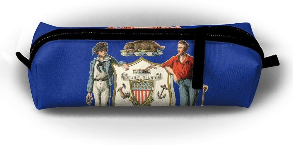 EWFBVa Durable Zipper Stationery Bag Michigan Flag Big Capacity Pencil Case