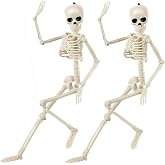 BOMPOW Halloween Indoor Skeletons Decorations 15'' Life Size Full Body Posable Joints Small Skeletons Halloween Decor 2 Pack