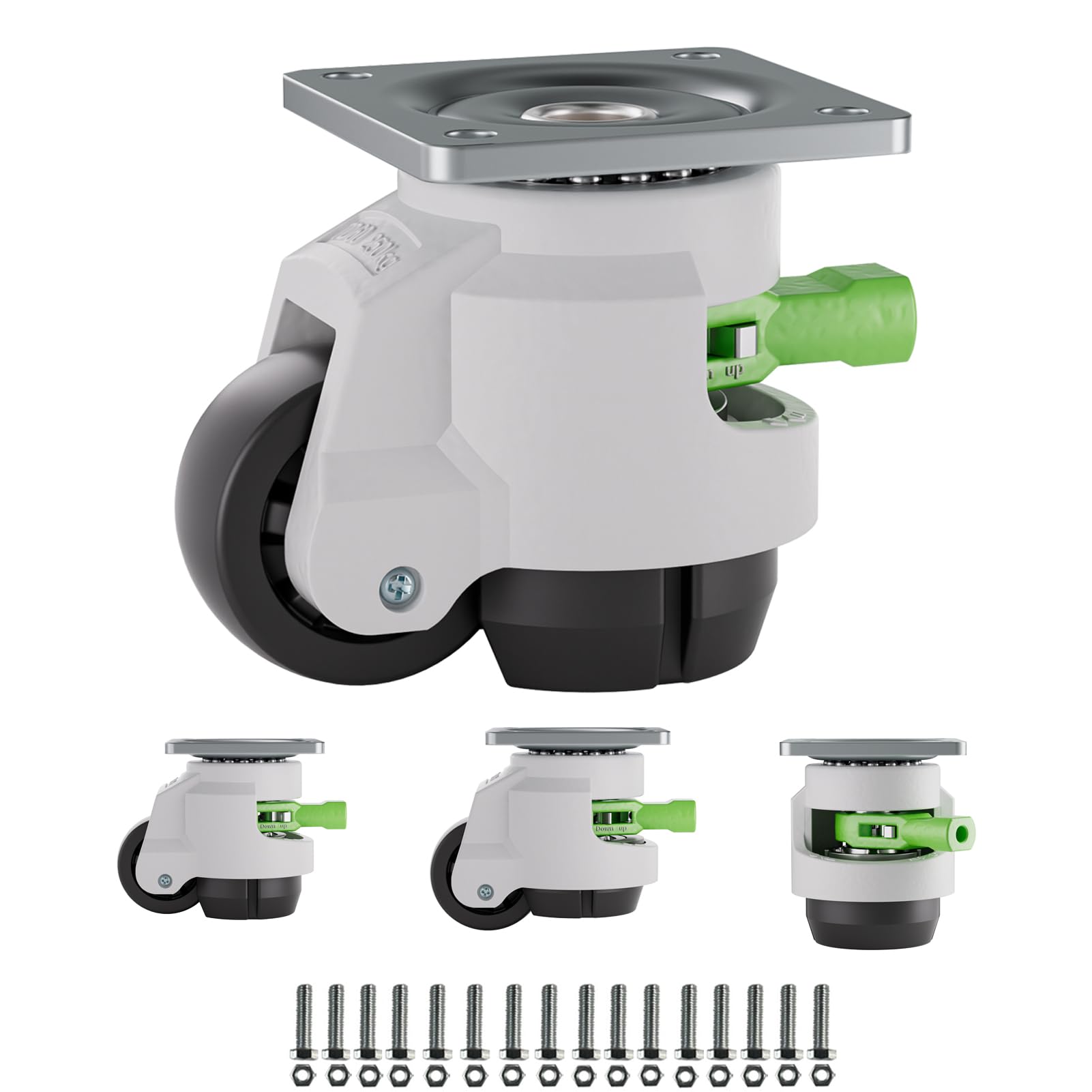 Photo 1 of **HEAVY** TESUMI Leveling Casters Wheel with Ratchet Handle(Green) Height Adjustable Plate Casters Set of 4 Total Load Capacity 2200 Lbs Heavy Duty Industrial Retractable Workbench Casters-T60