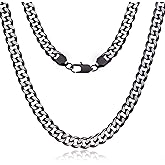 Silver Chain Necklace for Men Women: 3/4/6/10mm Italian Two Tone Cuban Link Black/Blue Silver Chain for Men - Necklace Chain Diamond Cut Stainless Steel Chain Necklace for Men 18/20/22/24/26inch