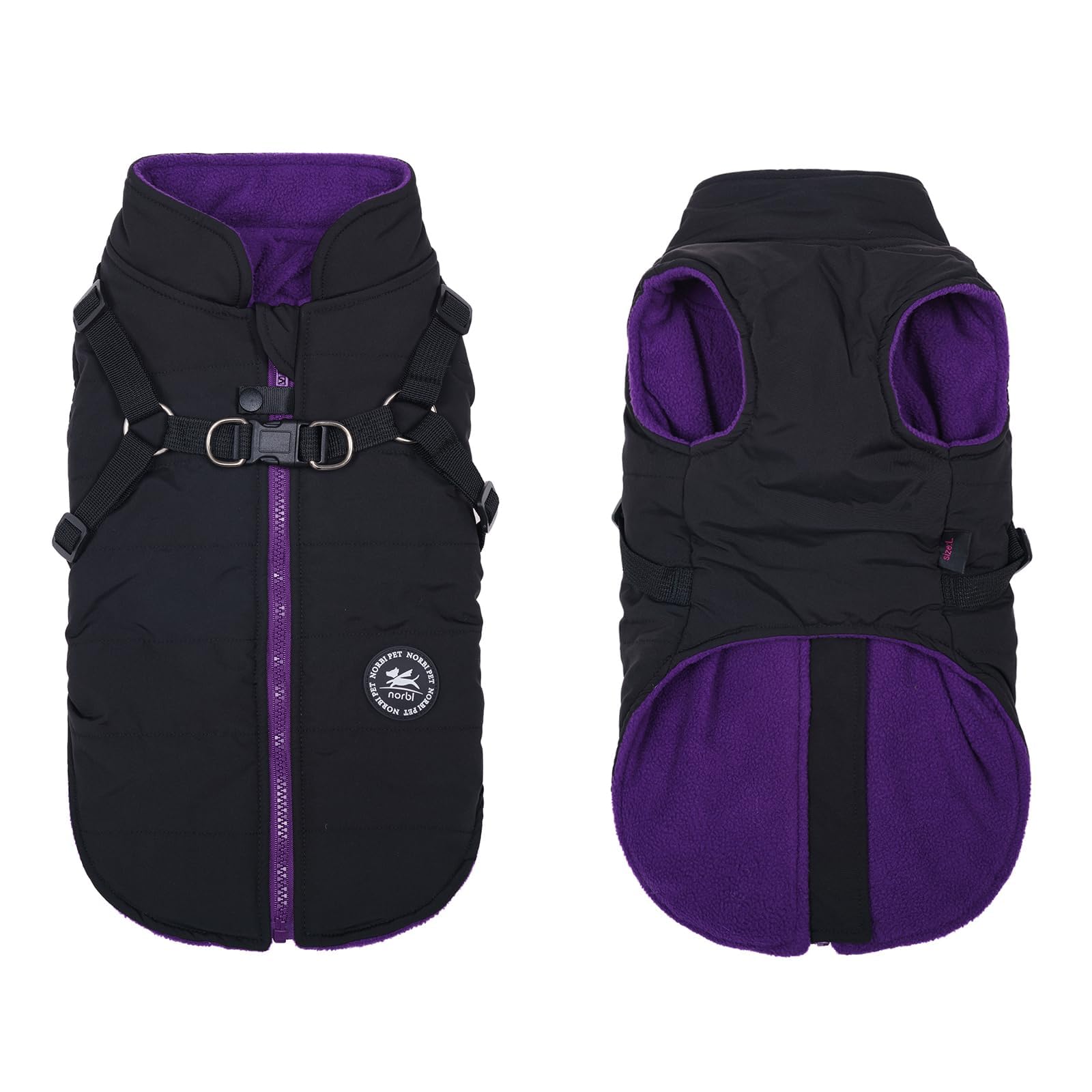 Norbi Pet Warm Jacket Small Dog Vest Harness Puppy Winter 2 in 1 Outfit Cold Weather Coat (M, Black)