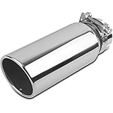 Vurkcy 3 inch Inlet Exhaust Tip, 4" Outlet 12" Length,Stainless,Silvery | Stainless Steel Exhaust Tail Pipe, Clamp-On, Rolled Edge, Slant Sleek Angle Cut, Polished Tailpipe, Silvery