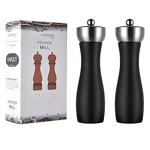 Pack of 2 Salt and Pepper Grinder Set Refillable Manual Salt and Pepper Mills Wooden Shakers