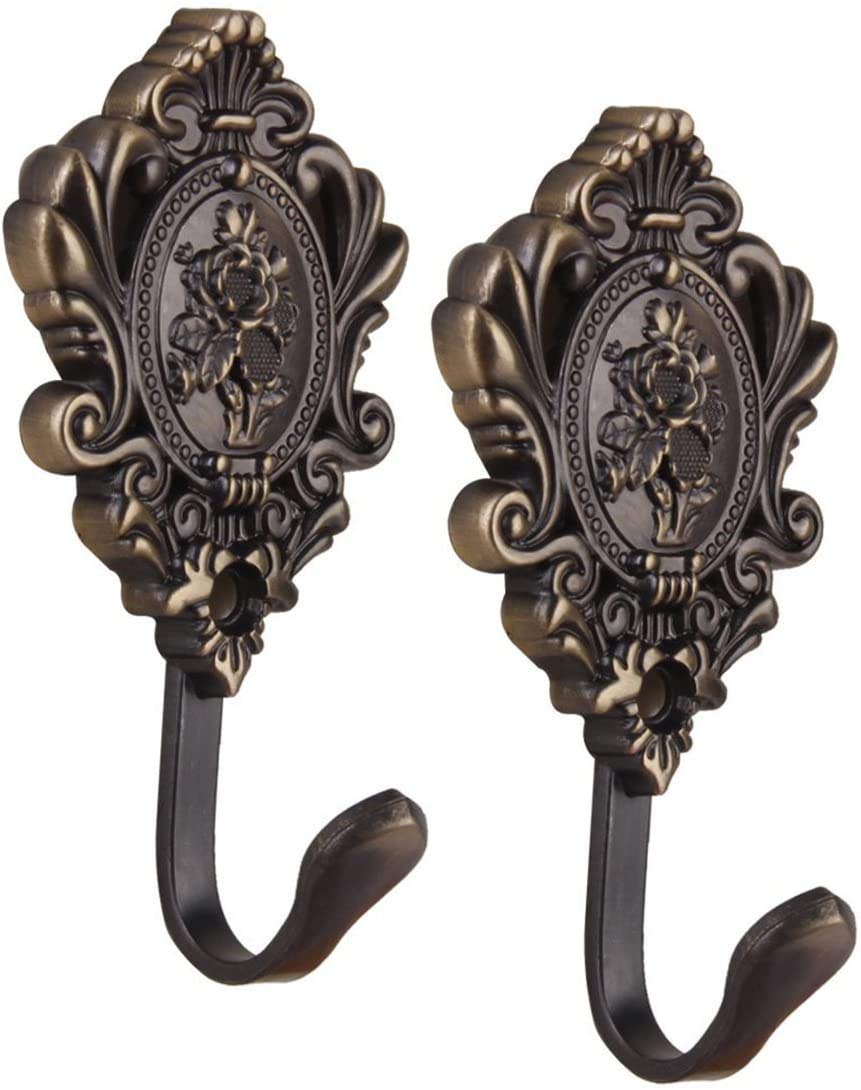 Vintage Zinc Alloy Bedroom Hooks, Pack of 2 Bronze Tieback Hooks