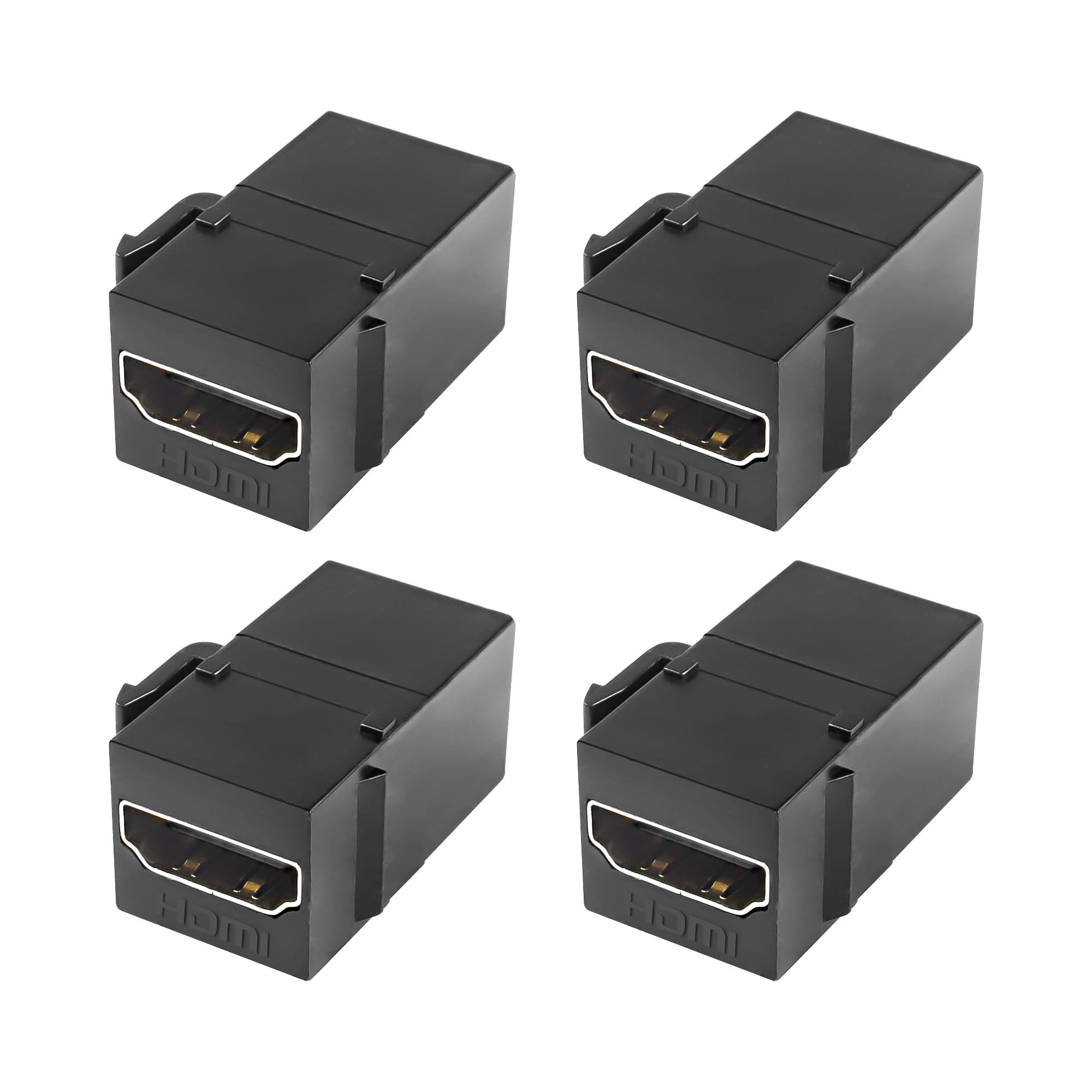 XMSJSIY HDMI Keystone Coupler Female to Female Wall Outlet Jack Adapter High-Speed 4K Insert for Standard Keystone Wall Plates - 4PCS (Black)