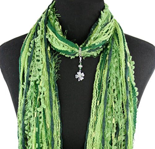 St Patrick's Day Green Shamrock Necklace Scarf ~ Irish Four Leaf Clover ~ Color Choice ~ Quality Fibers ~ Detachable Pendant Option
