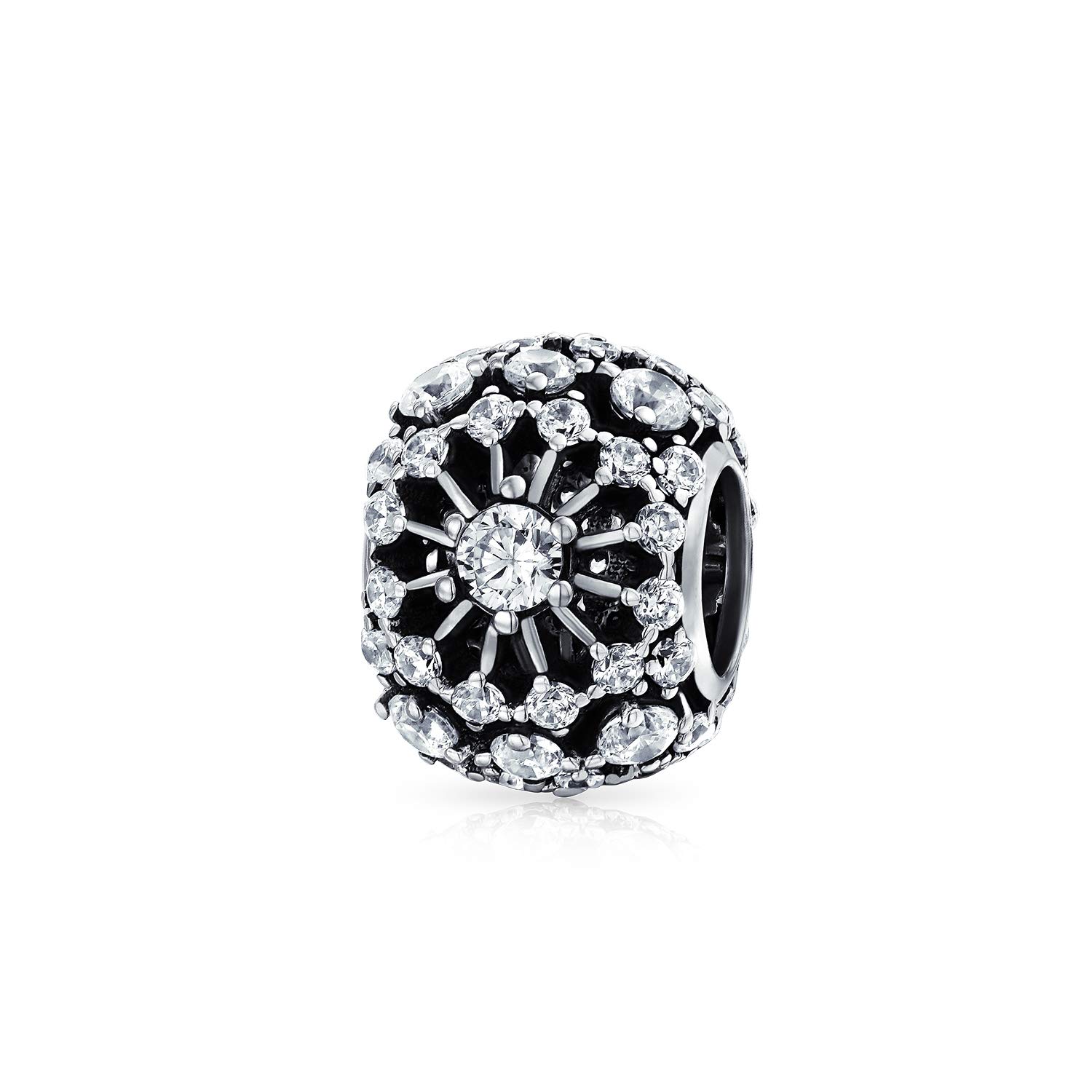 Bling Jewelry White Crystal Filigree Spacer Barrel Charm Bead For Women .925 Sterling Silver Fits European Bracelet