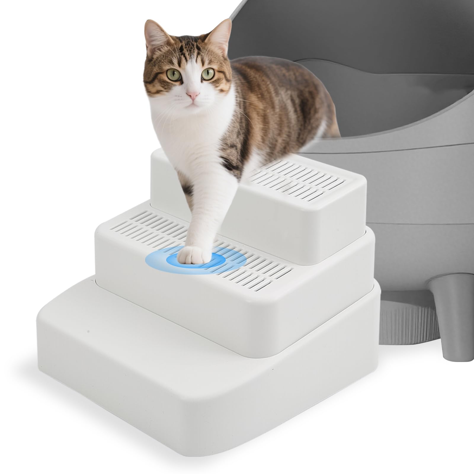 Photo 1 of SpaceTime Elevated Litter Box Ramp/Step/Catcher Cat Litter Mat with Filter Function,Detachable Kitty Trapping Pad for Floor,Non-Slip Cat Box Mat for Indoor Kittens & Senior Cats,Easy to Clean (White)