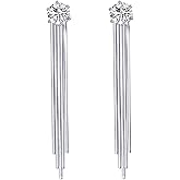YOQUCOL 7MM Bright Cubic Zirconia Crystal Tassel Dangle Earrings Long Drop Wedding Earrings For Brides Women