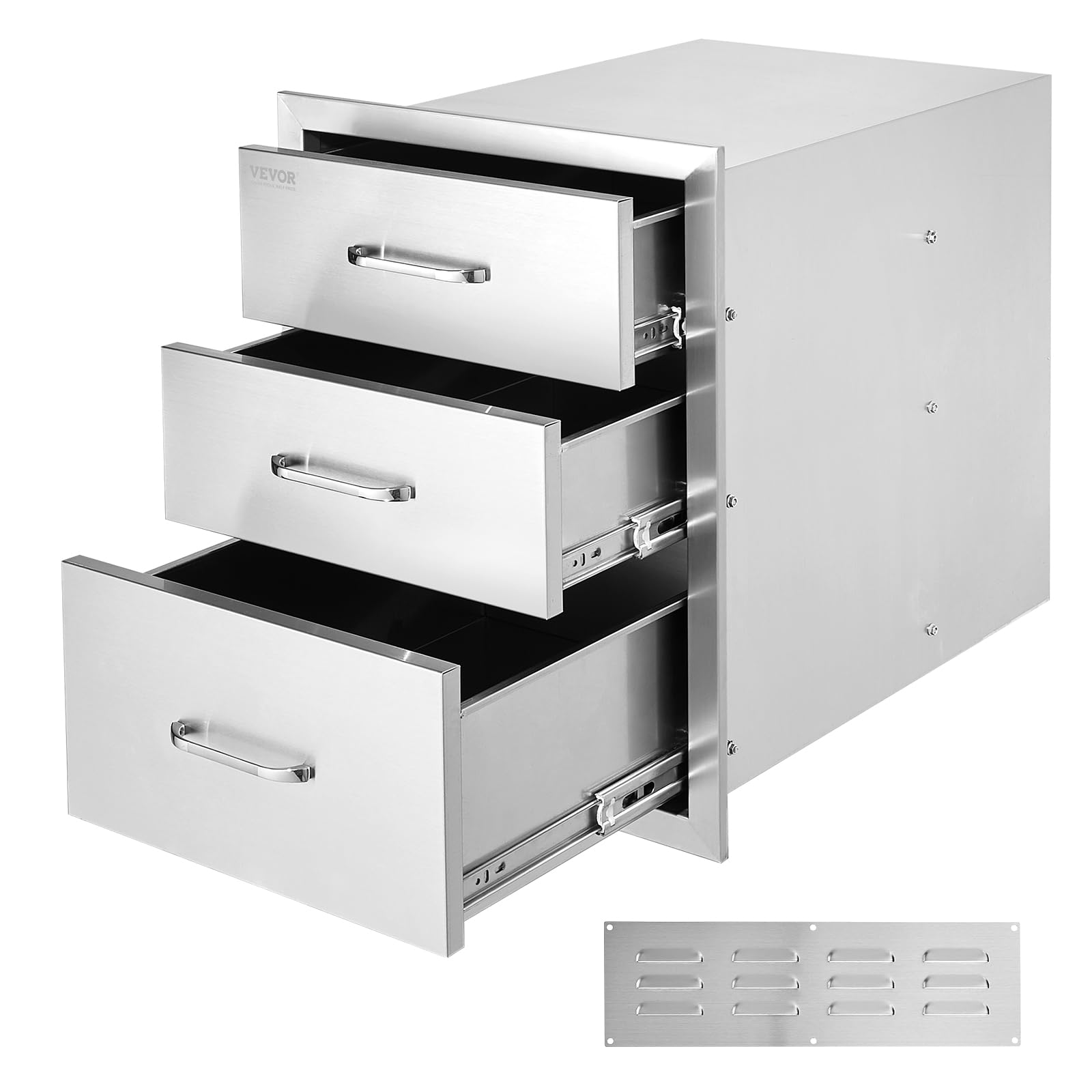 Photo 1 of VEVOR 18x23 Inch Outdoor Kitchen Stainless Steel Triple Access BBQ Drawers with Chrome Handle, 18 x 23 x 23 Inch