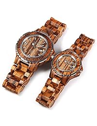 Bewell ZS-100B - Reloj de cuarzo de madera para hombre y mujer, hecho a mano, ligero, con fecha