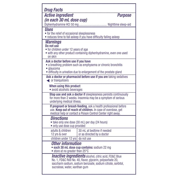 ZZZQUIL, NIGHTTIME SLEEP AID LIQUID, 50 MG DIPHENHYDRAMINE HCL, NO.1 SLEEP AID BRAND, FALL ASLEEP FAST, NON-HABIT FORMING, CALMING VANILLA CHERRY, 12 FL OZ