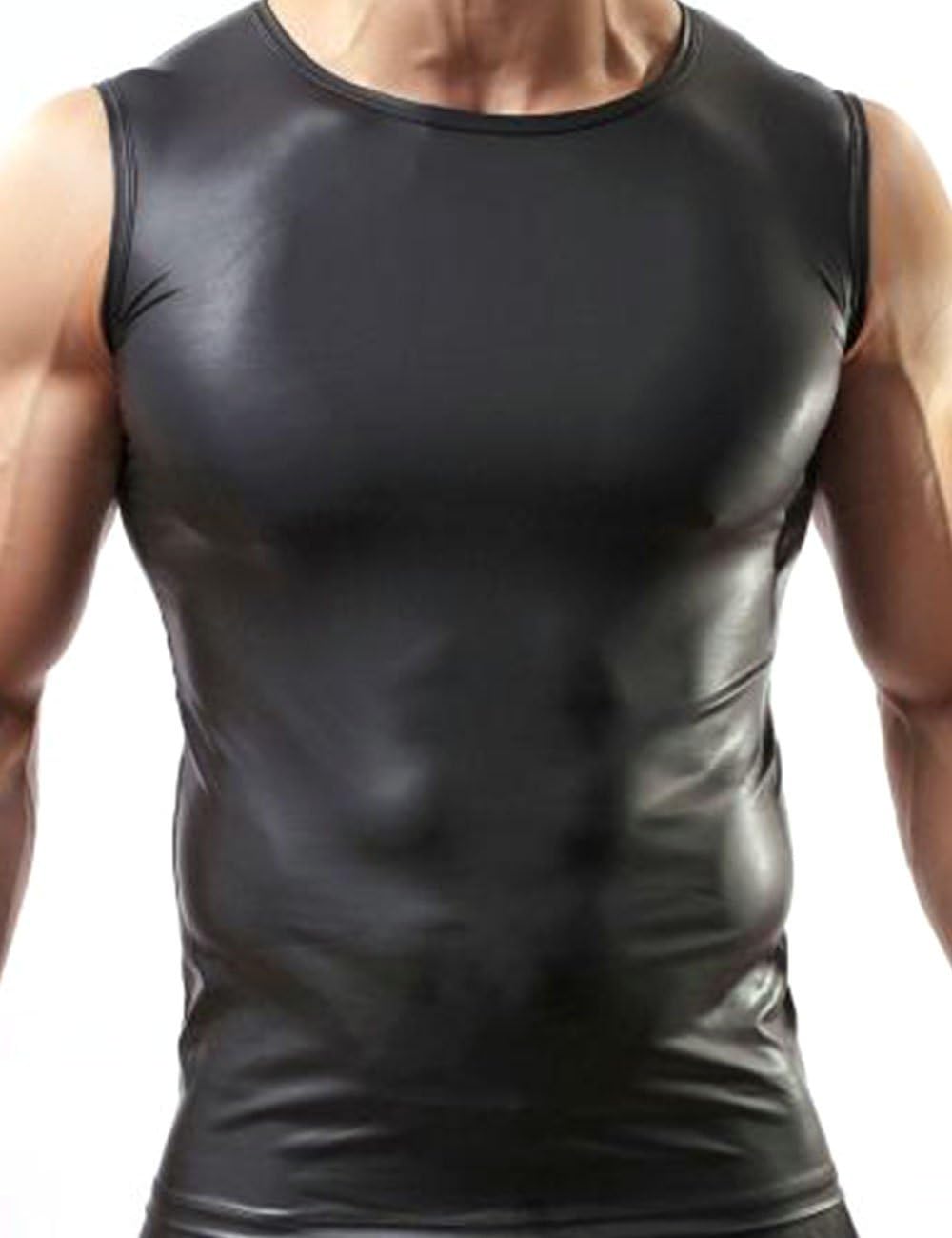 Dong Dian Men's Leather Clubwear Vest Workout Muscle Tank Top