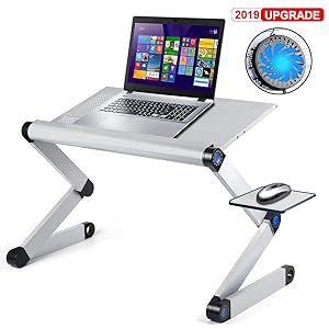 Aluminum Laptop Stand Adjustable Laptop Desk Table for Office Dorm Bed Sofa, Large 19" Ergonomic Portable Tray with CPU Cooling Fans and Mouse Pad Monitor Riser, Upgrade NO Swing